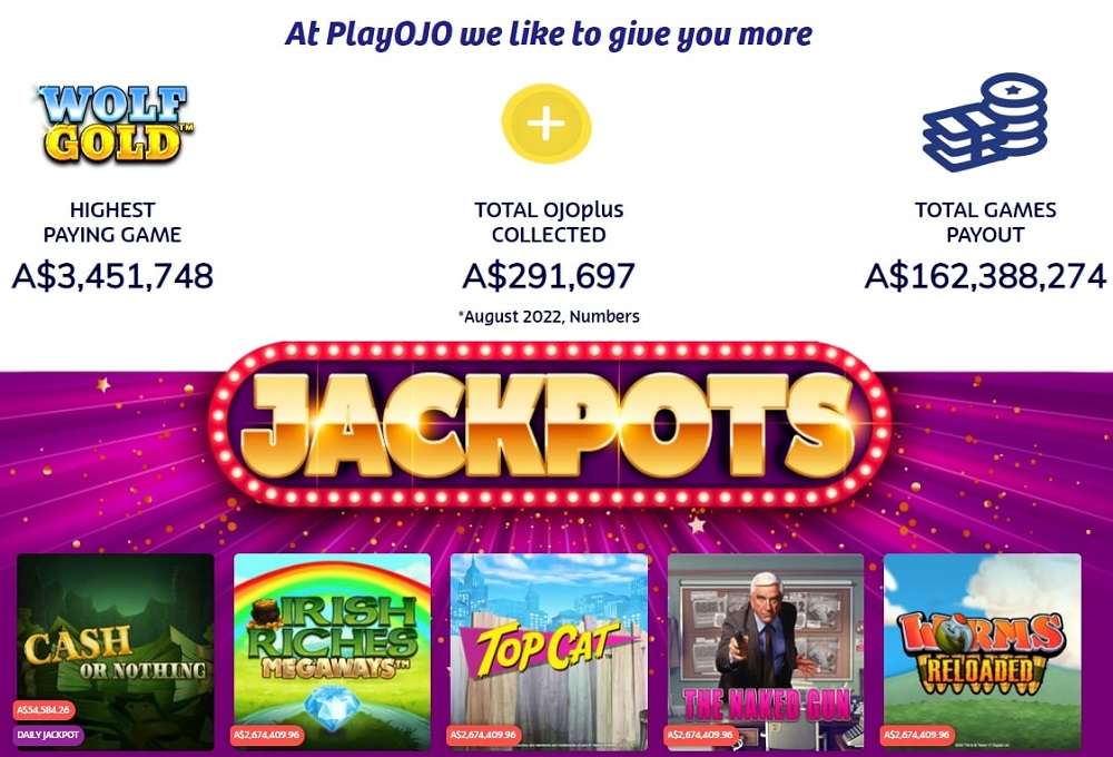 PlayOJO casino jackpots