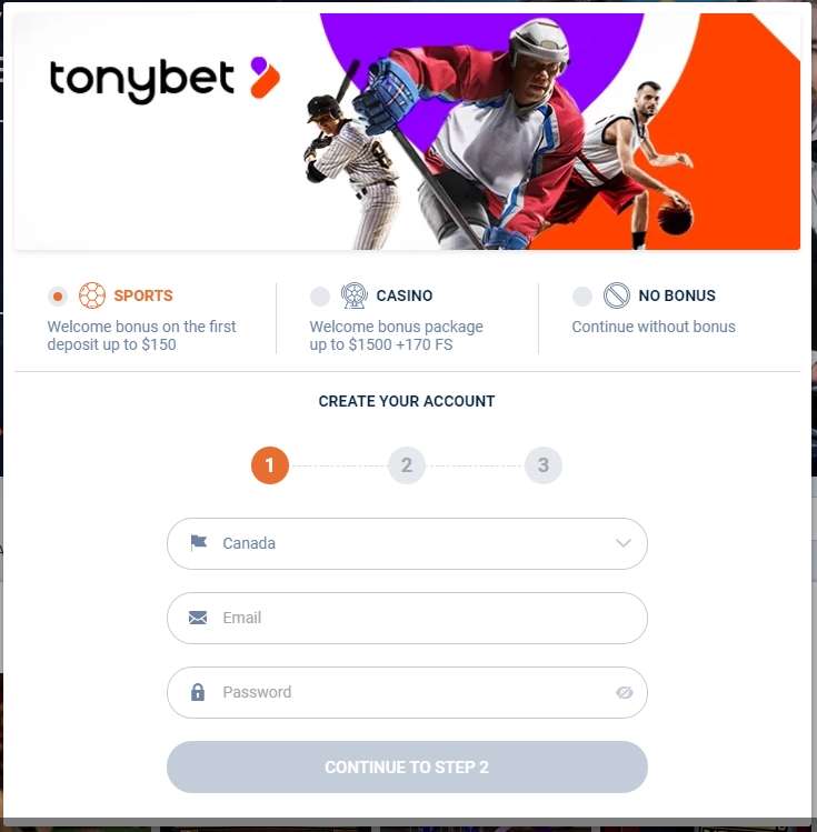 Tonybet sign up